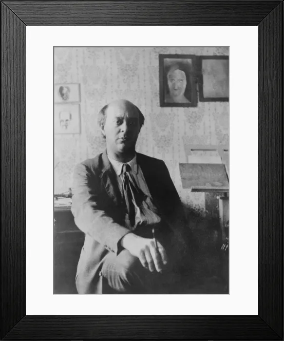 Framed Print : Arnold Schoenberg (1874-1951), in his studio, 1911. A modernist, he composed with a twelve note scale, rejecting reference to a key or tonal center Framed Print : Arnold Schoenberg (1874-1951), in his studio, 1911. A modernist, he composed with a twelve note scale, rejecting reference to a key or tonal center