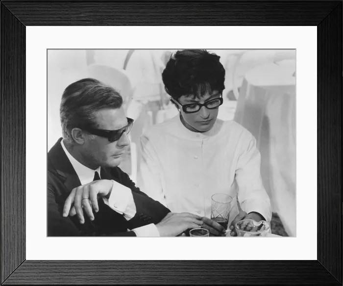 Framed Print : 8 1 / 2, from left: Marcello Mastroianni, Anouk Aimee, 1963