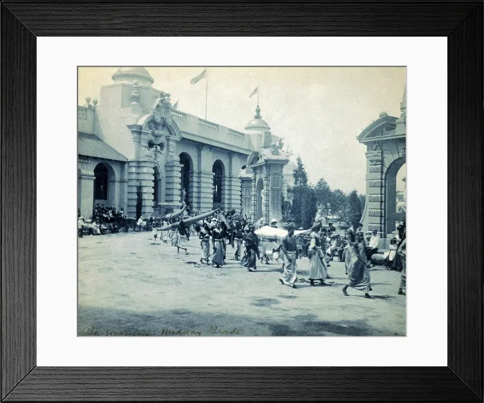 Framed Print : Pan-American Exposition. A parade of African participants, some carrying boats, at the Pan-American midway parade. Buffalo, N.Y Frances Benjamin Johnson cyanotype ca. 1901