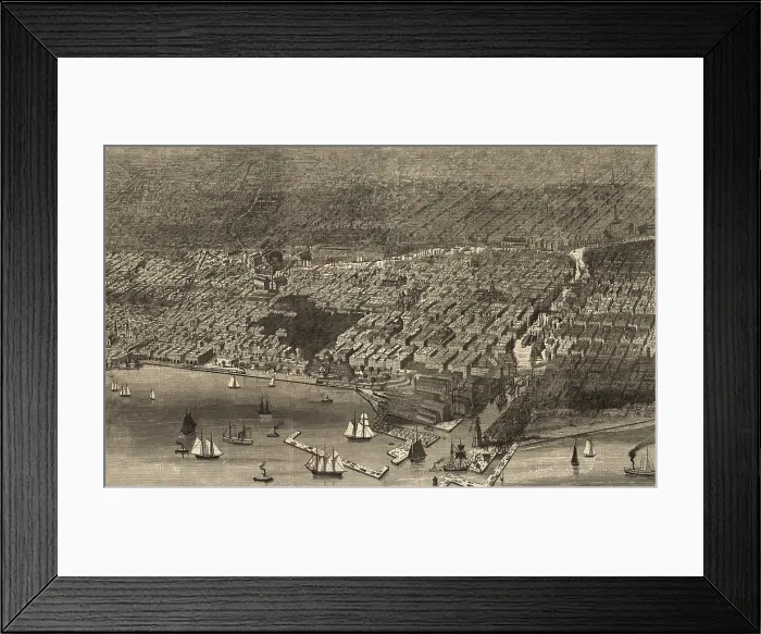 Framed Print : Chicago. The City of Chicago, showing the burnt district. engraving 1874