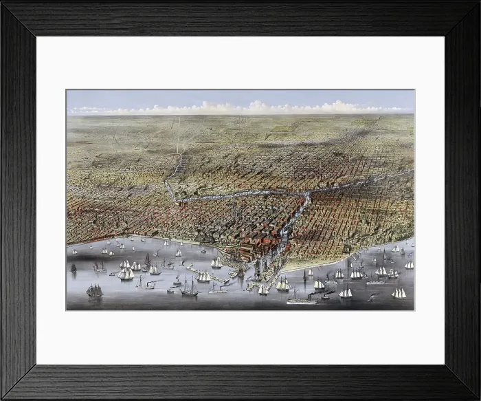 Framed Print : Chicago. The City of Chicago. color lithograph 1874