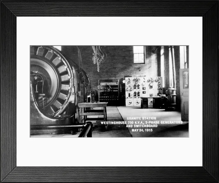 Framed Print : Electricty. Westinghouse AC generators. Utah Power Company, Granite Hydroelectric Plant, Holladay, Utah. 1915 Framed Print : Electricty. Westinghouse AC generators. Utah Power Company, Granite Hydroelectric Plant, Holladay, Utah. 1915