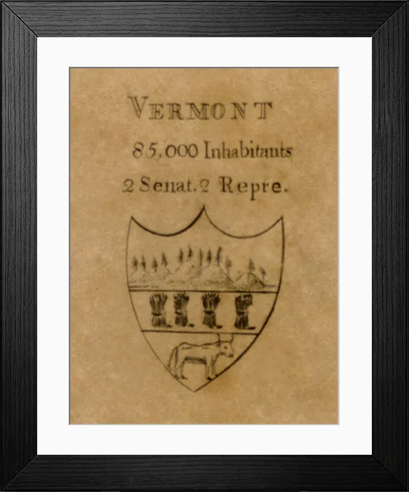 Framed Print : Great Seal of the State of Vermont, detail of A display of the United States of America engraving by Amos Doolittle, 1794