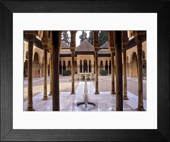 Framed Print : SPAIN. Granada. Alhambra. Alhambra, Nazari Palace. Court of the Lions, build in 1377 by Mohamed V. Hispano-Moresque art. Nasrid dynasty Framed Print : SPAIN. Granada. Alhambra. Alhambra, Nazari Palace. Court of the Lions, build in 1377 by Mohamed V. Hispano-Moresque art. Nasrid dynasty