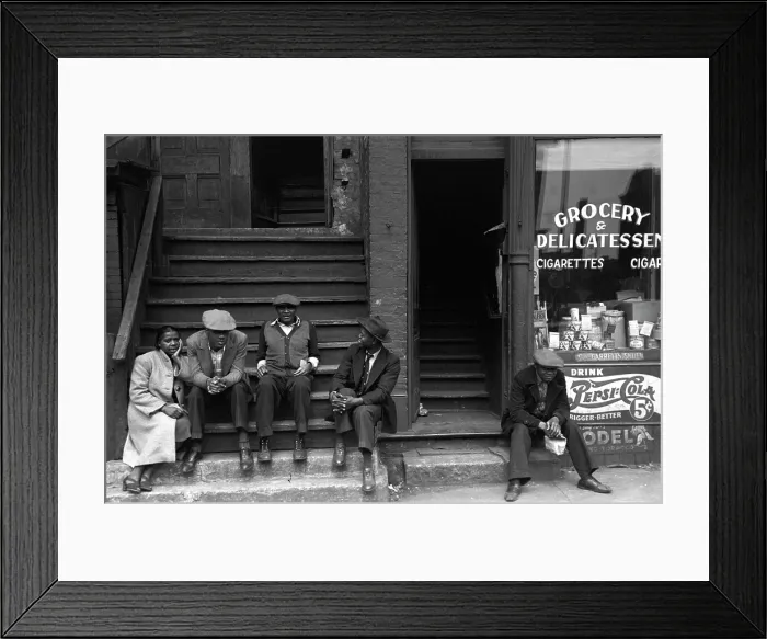 Framed Print : People sitting on front porches in Negro section of Chicago, Illinois. Lee Russell photograph, 1941