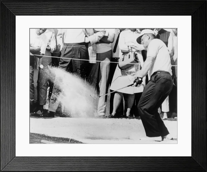 Framed Print : Jack Nicklaus hitting golf ball out of sand trap in 1965 Framed Print : Jack Nicklaus hitting golf ball out of sand trap in 1965