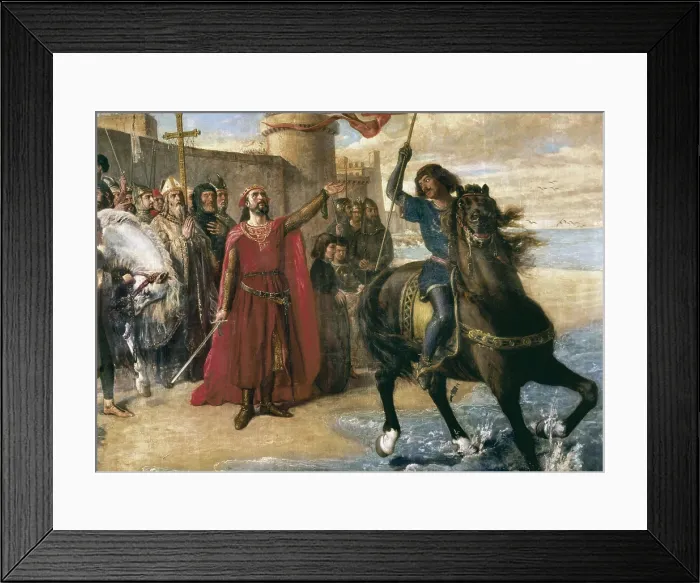 Framed Print : MORENO, Matias (1840-1906). Alfonso X Taking Possession of the Sea, after the Conquest of Cadiz. 1866. Oil on canvas. SPAIN. Madrid. Senate Palace