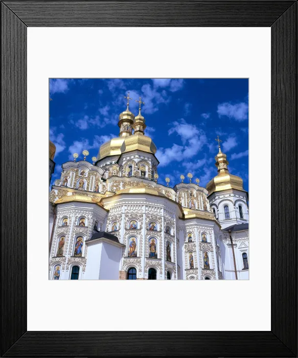 Framed Print : UKRAINE. Kiev. Kiev Monastery of the Caves (Pecherska Lavra). Gate Church of the Trinity (1106-1108). Cathedral of the Dormition (Uspensky Sobor), 1073-1078. Rebuilt in 1998-2000