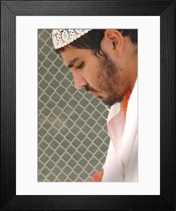 Framed Print : Yasser Esam Hamdi a prisoner at Camp X-ray later renamed Camp Delta the military prison in Naval Base Guantanamo Bay Cuba after his capture in Afghanistan in 2001