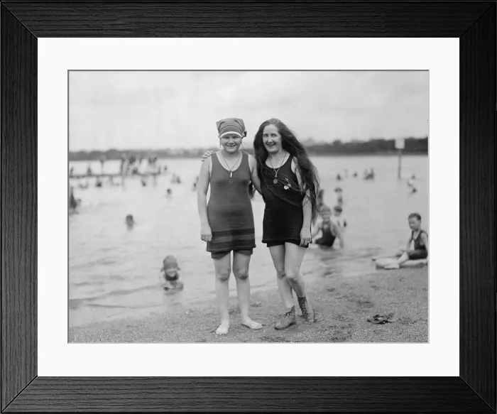 Framed Print : Two young women at Washington DC bathing beach in 1921
