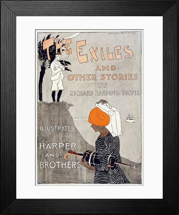 Framed Print : Poster advertising Richard Harding Davis (1864-1916) book, 'The Exiles and Other Stories.' 1894