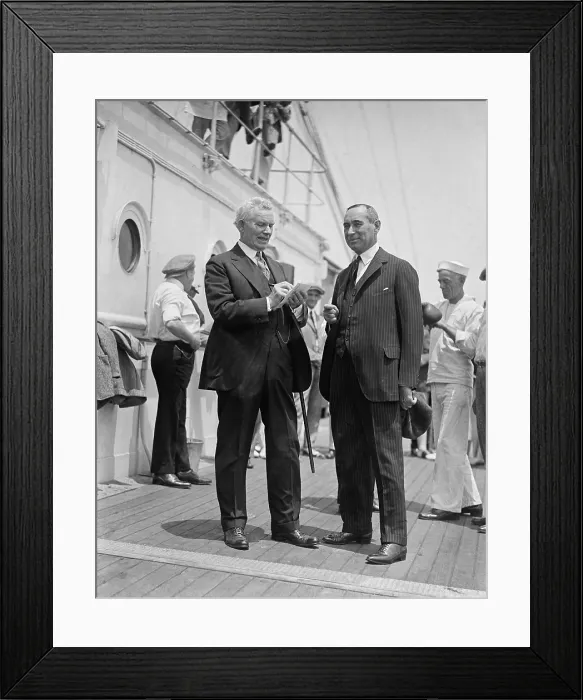 Framed Print : Albert Davis Lasker (right), advertising man and chairman of the U.S. Shipping Board, talks with Illinois Representative Martin B. Madden (left) in 1923