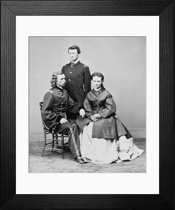 Framed Print : George Armstrong Custer, seated with his wife Elizabeth and his brother, Thomas W. Custer