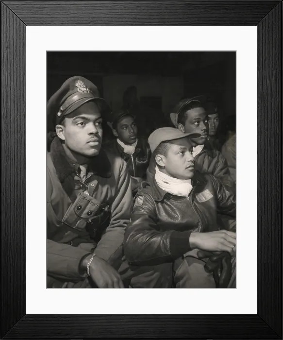 Framed Print : Tuskegee airmen of the 332nd Fighter Group attending a briefing in Ramitelli, Italy, March, 1945. Left to right: Robert W. Williams; (leather cap) William H Framed Print : Tuskegee airmen of the 332nd Fighter Group attending a briefing in Ramitelli, Italy, March, 1945. Left to right: Robert W. Williams; (leather cap) William H