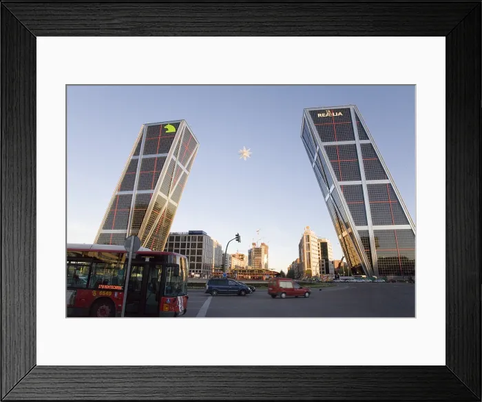 Framed Print : SPAIN. Madrid. Gate of Europe or Kio Towers (1996). Architecture. AISA / Everett Collection - Image has fine art copyright Framed Print : SPAIN. Madrid. Gate of Europe or Kio Towers (1996). Architecture. AISA / Everett Collection - Image has fine art copyright