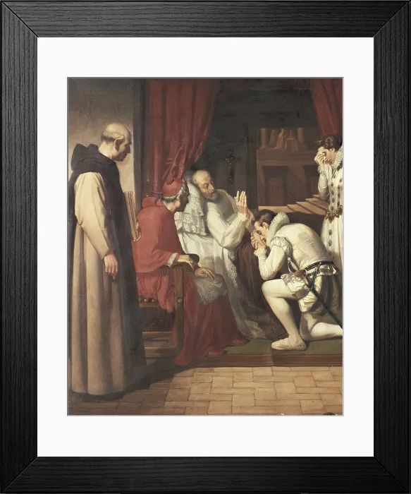 Framed Print : JOVER Y CASANOVA, Francisco (1836-1890). Last moments of Philip II. s.XIX. Historical painting. Painting; Oil on canvas. - Iberfoto / Everett Collection (189841)**US SALES ONLY**