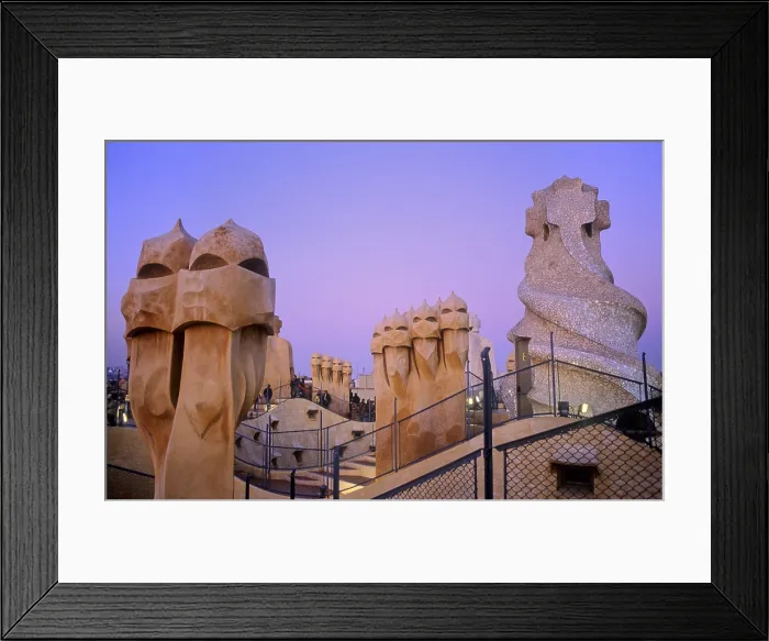 Framed Print : SPAIN. Barcelona. Mil House or 'The Quarry'. Detail of the roof chimneys. Modernism. Architecture Framed Print : SPAIN. Barcelona. Mil House or 'The Quarry'. Detail of the roof chimneys. Modernism. Architecture