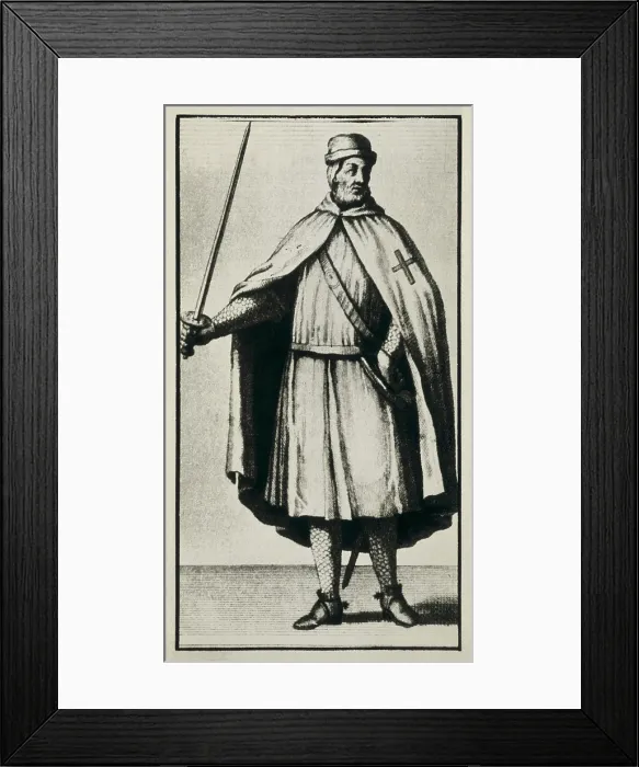 Framed Print : Templar Knight wearing a war dress. Illustration from 17th century. Engraving. - Iberfoto / Everett Collection (190036)**US SALES ONLY**