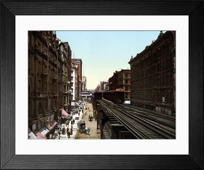 Framed Print : Chicago. Wabash Avenue north and elevated train line, Chicago. color photochrom, c1900