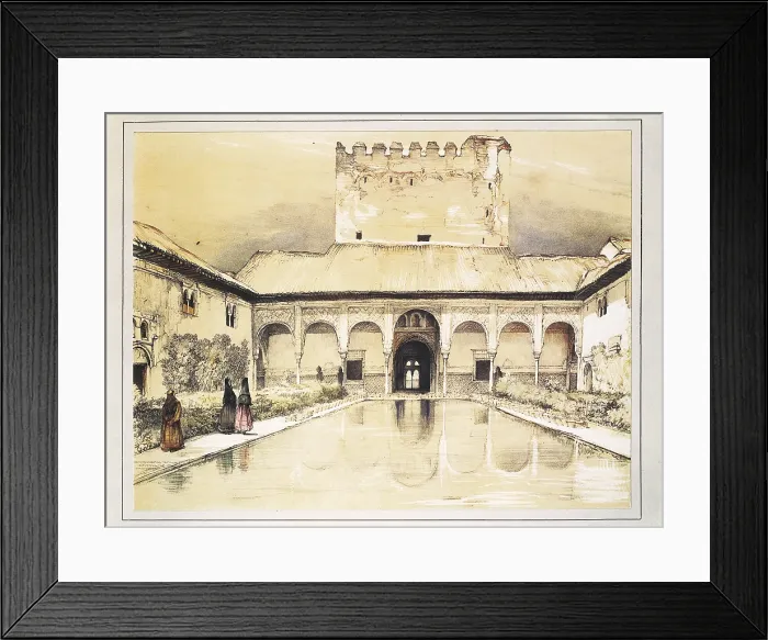 Framed Print : The Alhambra of Granada. Arrayanes or Myrtle Courtyard. Coloured lithography by John Frederick Lewis (1824). Romanticism. Orientalism. Litography Framed Print : The Alhambra of Granada. Arrayanes or Myrtle Courtyard. Coloured lithography by John Frederick Lewis (1824). Romanticism. Orientalism. Litography