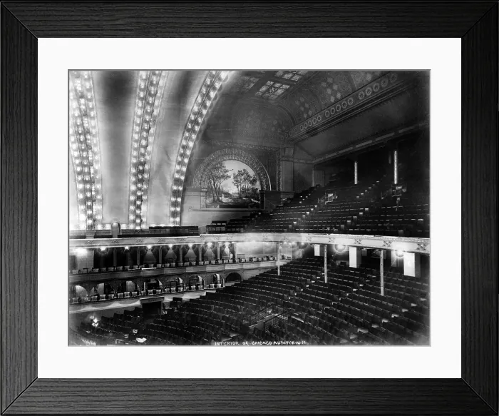 Framed Print : Chicago. The Chicago Auditorium, interior ceiling and stage from the balcony Framed Print : Chicago. The Chicago Auditorium, interior ceiling and stage from the balcony