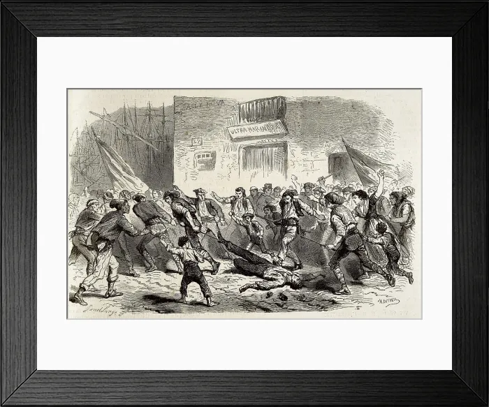 Framed Print : Spain (1868). Glorious Revolution. Murder of the secretary of the civil governor in Tarragona. Image published in 'L'Illustration. Journal Universel'. Etching