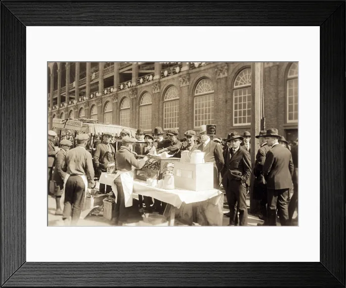 Framed Print : Baseball. Hot Dog vendors sell to fans at Ebbets Field, Brooklyn, New York. October 6, 1920