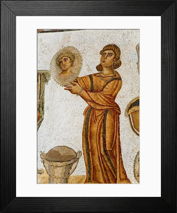 Framed Print : TUNISIA. Carthage. Mosaic depicting the Toilet of Venus from Byrsa Hill. Carthage Museum. Roman mosaic. Roman art. Early Empire