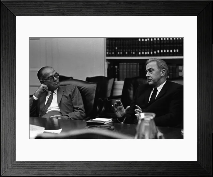 Framed Print : Senators William Fulbright and Eugene McCarthy in the White House Cabinet Room, Oct 3, 1966. Both Senators were opposed to the President escalation of the Vietnam War