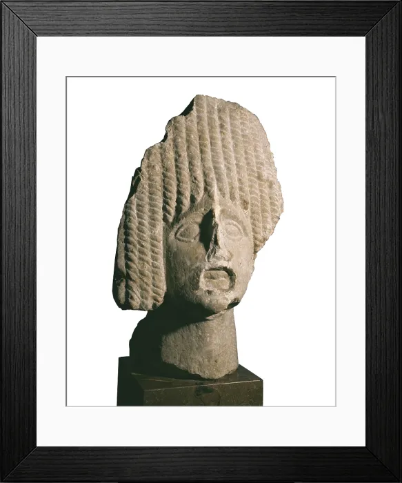 Framed Print : Tragic mask from the Greek colony of Emporion (6th-3rd century BC). Greek art. Sculpture on rock. SPAIN. Barcelona. Archaeology Museum of Catalonia. Proc: SPAIN. L'Escala