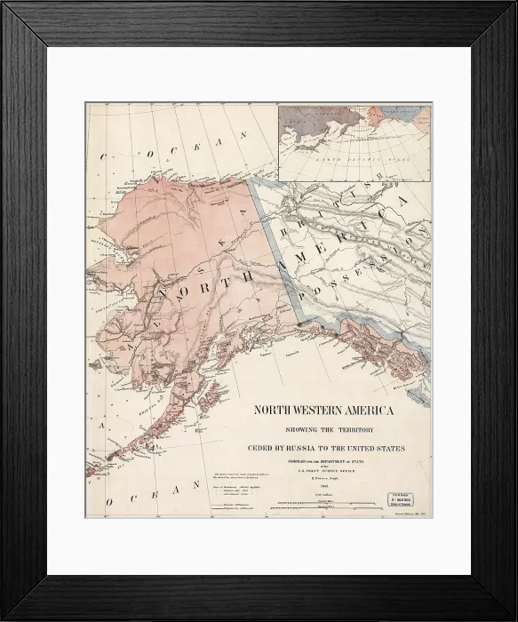 Framed Print : Northwestern America showing the territory ceded by Russia to the United States, 1867 Framed Print : Northwestern America showing the territory ceded by Russia to the United States, 1867