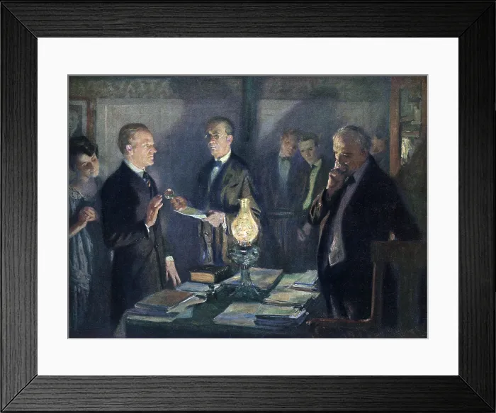 Framed Print : Calvin Coolidge taking the oath of office on August 3, 1923, administered Vermont justice of the peace in his family's home in Plymouth