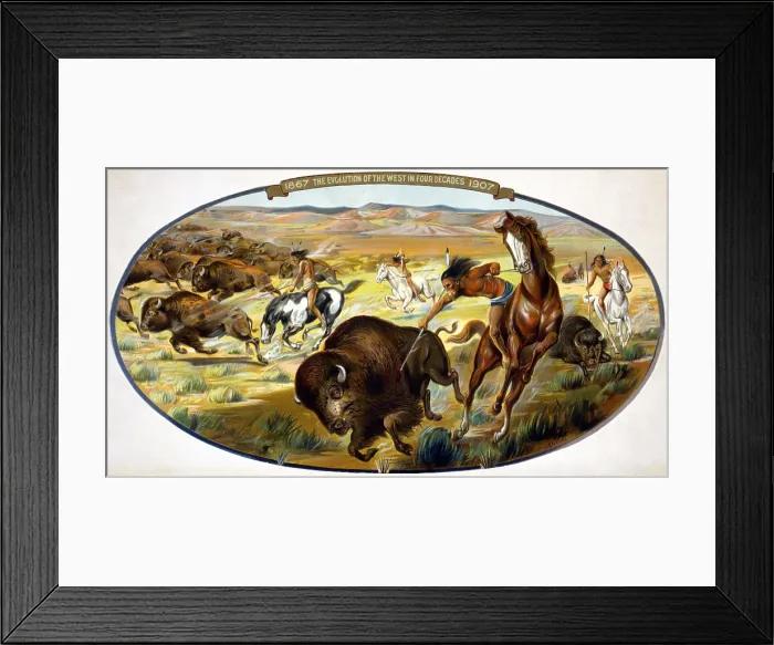 Framed Print : Buffalo hunt. Chromolithograph ca. 1906 Framed Print : Buffalo hunt. Chromolithograph ca. 1906