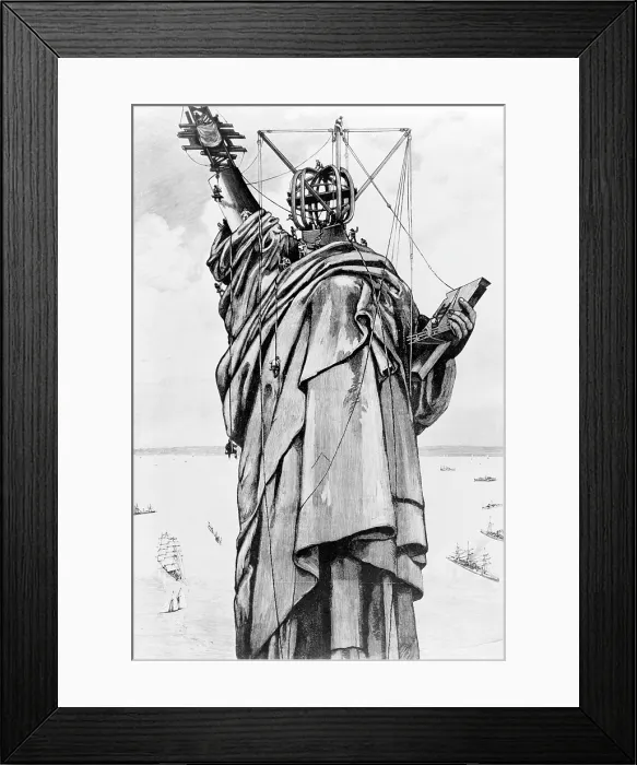 Framed Print : Statue of Liberty. Construction of the Statue of Liberty on Bedloe's Island. Engraving ca. 1886 Framed Print : Statue of Liberty. Construction of the Statue of Liberty on Bedloe's Island. Engraving ca. 1886