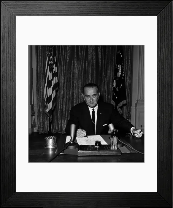 Framed Print : Vietnam War. President Lyndon B. Johnson signs Tonkin Gulf Resolution, August 7, 1964. This joint resolution of Congress gave President Lyndon Johnson authority to increase U.S