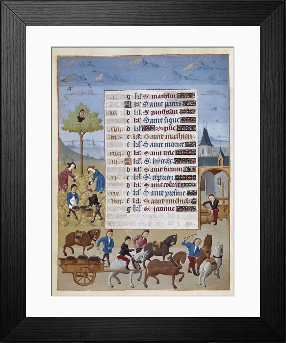 Framed Print : ADELAIDA DE SABOYA, Maestro de(15th c.); JEAN ROLIN, Maestro de(15th c.). The Hours of Adelaide of Savoy, Duchess of Burgundy. 1460-1465. September: fol. 3r