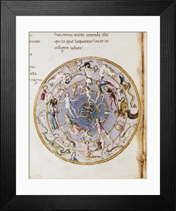 Framed Print : PALMIERI, Matteo (1406-1475). Italian writer. The zodiac. 15th c. Illustration for an edition of his poem, 'La Citt di vita' (The City of Life). Renaissance art