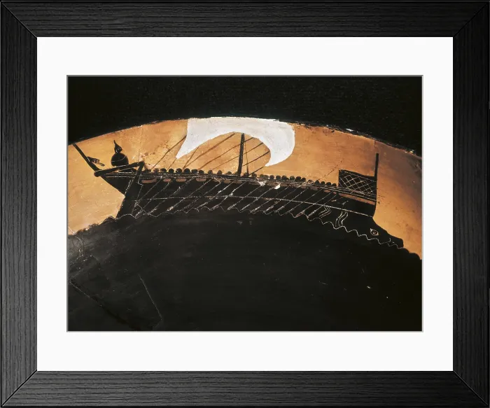 Framed Print : Attic black-figured cup. 5th c. BC. Depiction of a galley. Classical Greek art. Ceramics. FRANCE. Paris. National Library. - Iberfoto / Everett Collection (504742)**US SALES ONLY** Framed Print : Attic black-figured cup. 5th c. BC. Depiction of a galley. Classical Greek art. Ceramics. FRANCE. Paris. National Library. - Iberfoto / Everett Collection (504742)**US SALES ONLY**
