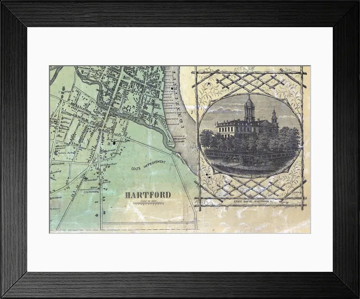 Framed Print : The Old State House, Hartford, Connecticut. Acted as the Connecticut State Capitol from 1792 - 1870's. Taken from a map of Hartford ca. 1855 Framed Print : The Old State House, Hartford, Connecticut. Acted as the Connecticut State Capitol from 1792 - 1870's. Taken from a map of Hartford ca. 1855