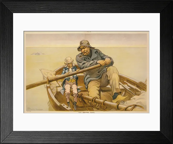 Framed Print : 1911 cartoon depicts J.P. Morgan as a beneficent and patriotic financier