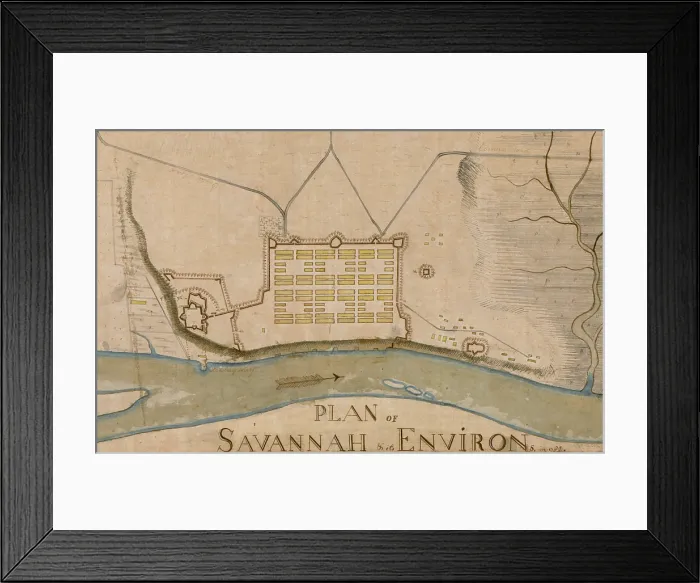 Framed Print : The American Revolution. Plan of Savannah & its environs. Manuscript map. 1782