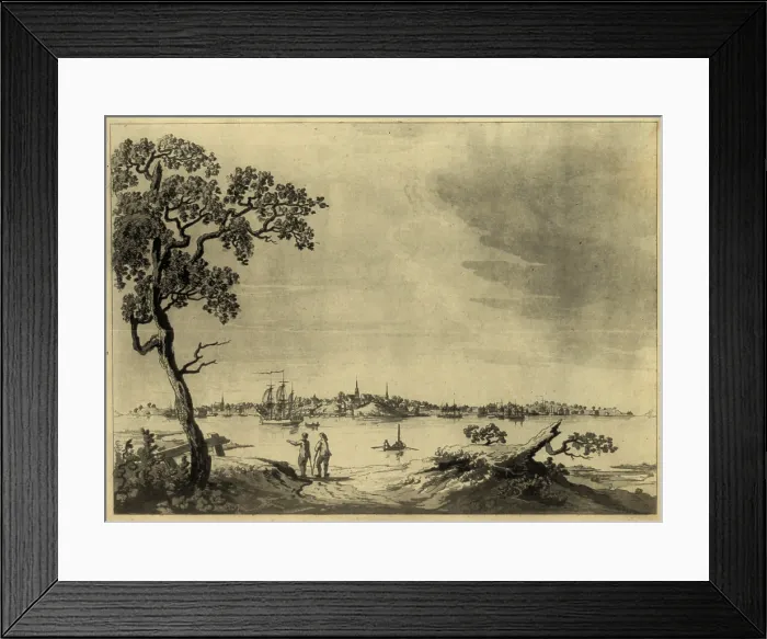 Framed Print : The American Revolution. View of Portsmouth, New Hampshire from across the Piscataqua River