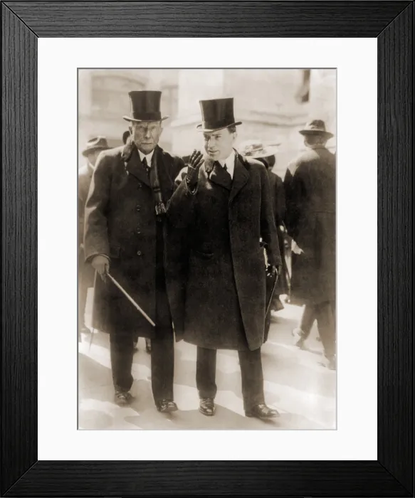 Framed Print : John D. Rockefeller Sr. founder of Standard Oil and then richest man in the world, walking on street with his son, John D. Rockefeller, Jr. Ca. 1915