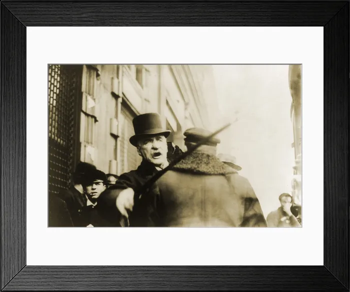 Framed Print : John Pierpont Morgan (1837-1913), American financier, striking photographer with cane on May 11, 1910