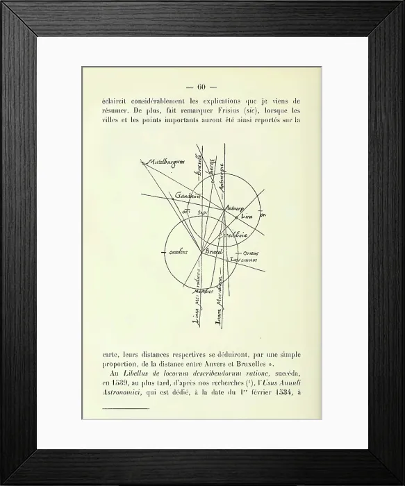Framed Print : Surveying. Gemma Frisius's 1533 diagram demonstrating the (new) concept of triangulation. 1911 reproduction of a the 1533 original manuscript Framed Print : Surveying. Gemma Frisius's 1533 diagram demonstrating the (new) concept of triangulation. 1911 reproduction of a the 1533 original manuscript