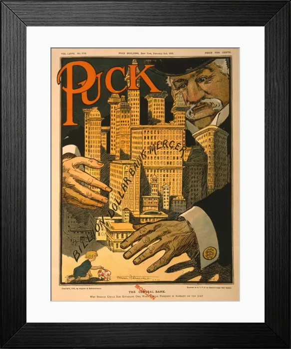 Framed Print : 1910 cartoon expressing concern that one man, J. P. Morgan, held more financial power than the U.S. government