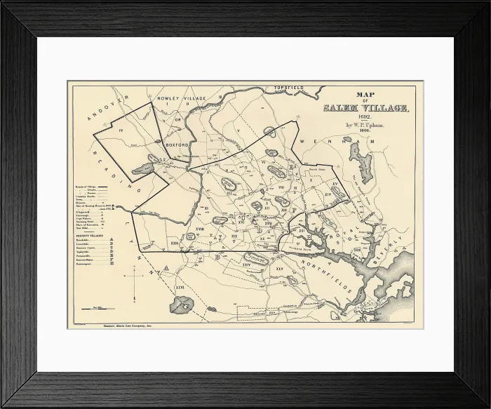 Framed Print : Salem, Massachusetts Colony in 1692. Map drawn 1866