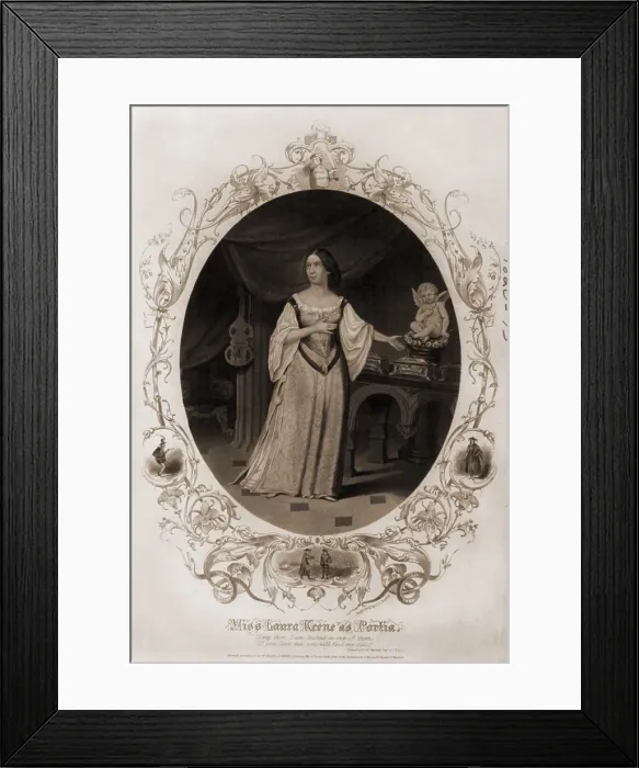 Framed Print : Laura Keene (1820-1873), English born actress, as Portia from Shakespeare's MERCHANT OF VENICE. After 1855 she spent most of her career in the United States Framed Print : Laura Keene (1820-1873), English born actress, as Portia from Shakespeare's MERCHANT OF VENICE. After 1855 she spent most of her career in the United States