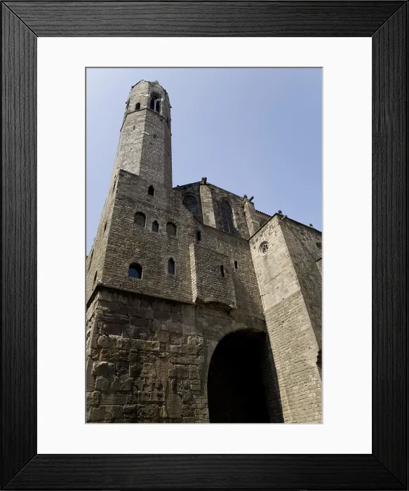 Framed Print : SPAIN. CATALONIA. BARCELONA. Barcelona. Ramon Berenguer III Square. Ruins of the Roamn wall and tower of the Chapel of Saint Agata (14th c.). Gothic art. Architecture