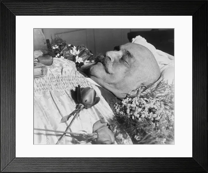 Framed Print : George Ivanovich Gurdjieff, (1866-1949), a Greek-Armenian mystic, in his coffin. October 1949